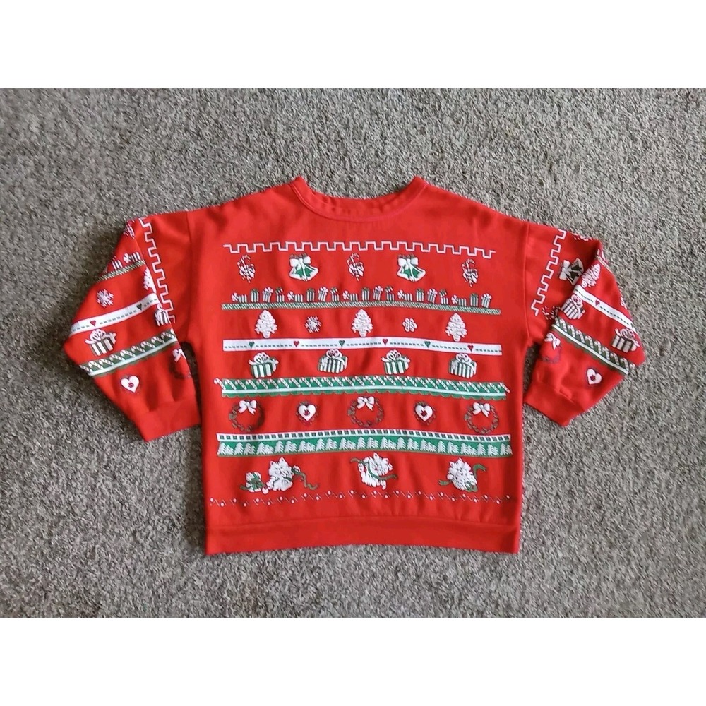 Vintage 90's Made in USA Christmas Crewneck Sweatshirt Puff Paint Look USA Read!
